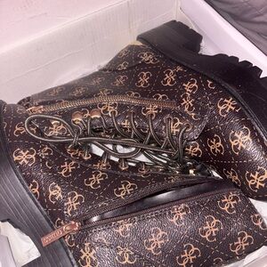 Brown and Black Guess Combat Boots